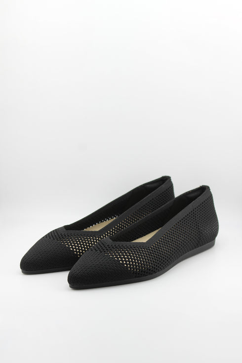 Miss Elastic Mesh Knit Pointed Ballet Flats